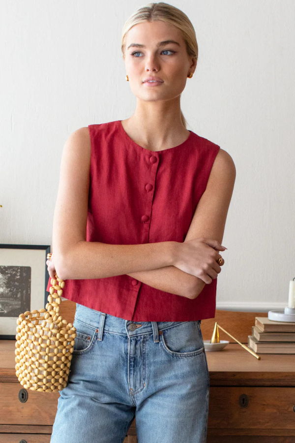 Emerson Fry Button Front Wide Hem Linen Top