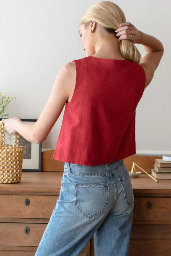 Emerson Fry Button Front Wide Hem Linen Top
