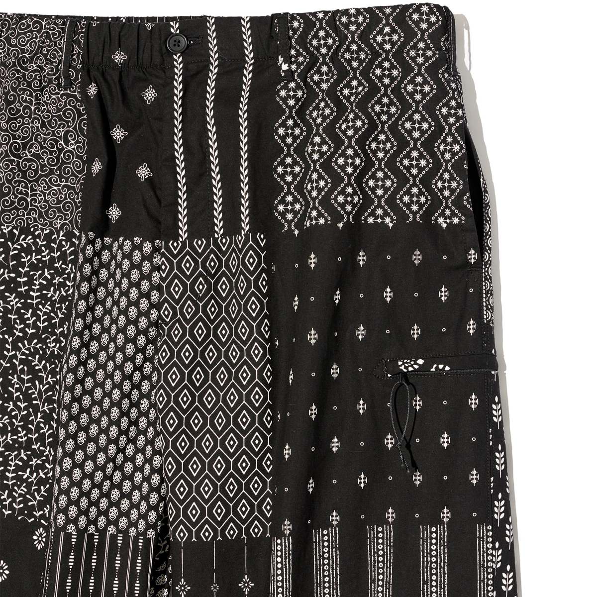 Engineered Garments Drawstring Pant - Black/White Cotton Patchwork Print - Image 3 of 4