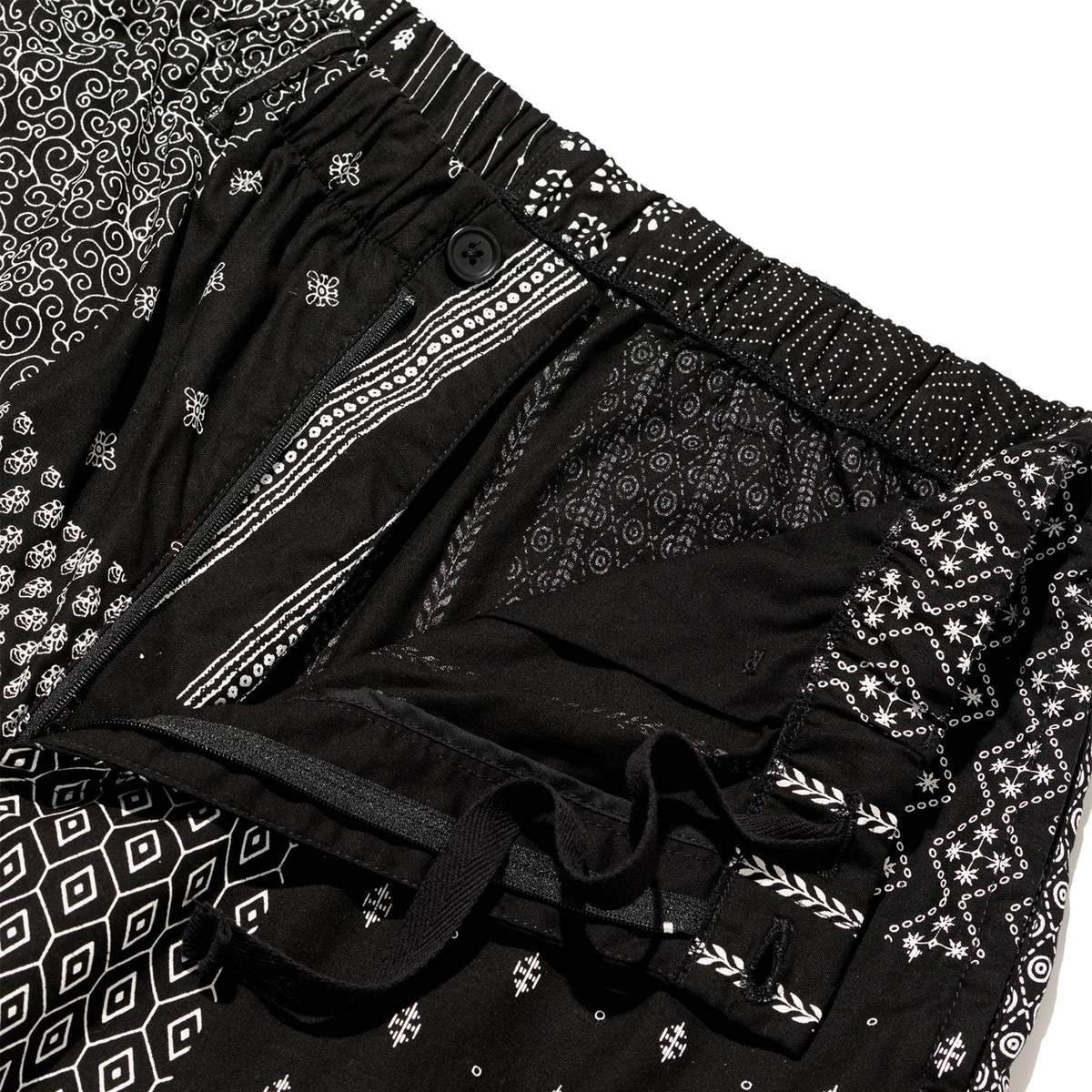 Engineered Garments Drawstring Pant - Black/White Cotton Patchwork Print - Image 4 of 4