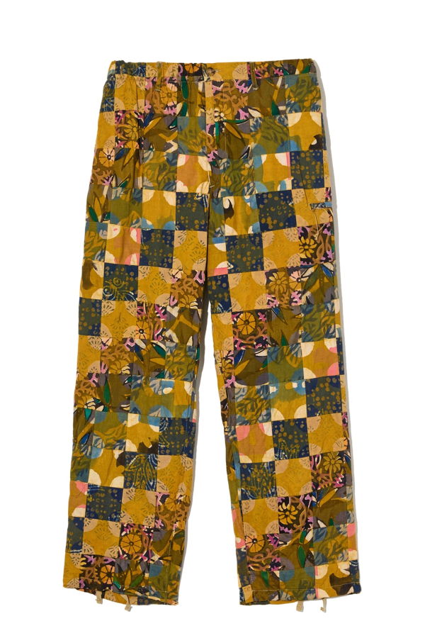 Engineered Garments Drawstring Pant - Olive Cotton Multi Pattern Patchwork