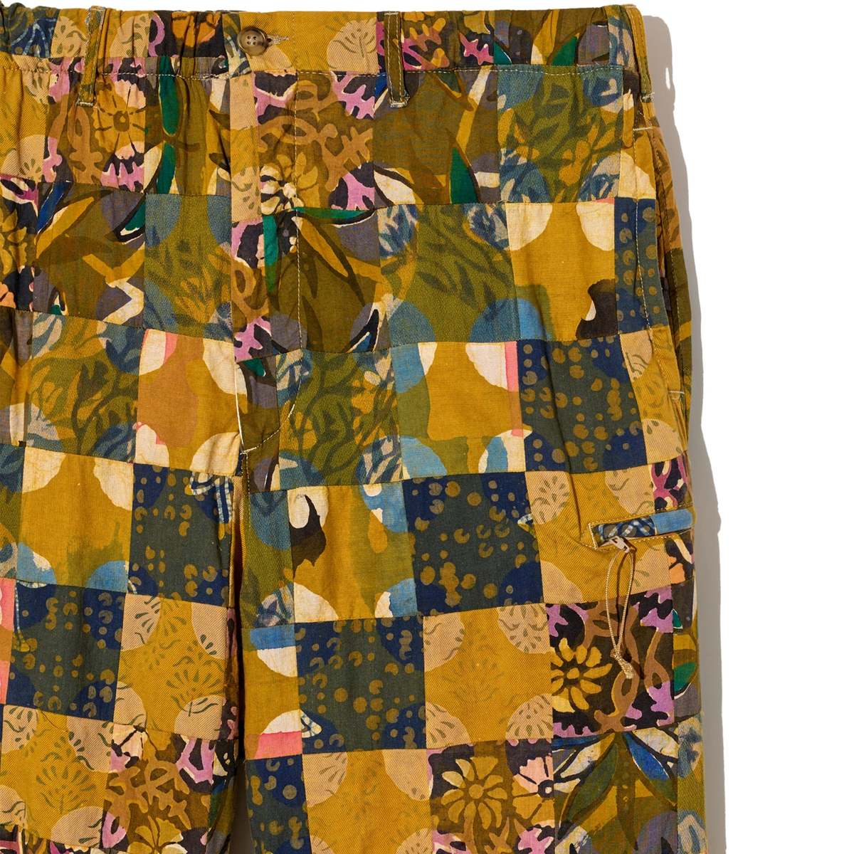 Engineered Garments Drawstring Pant - Olive Cotton Multi Pattern Patchwork - Image 3 of 4