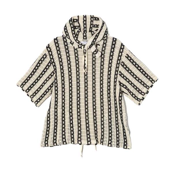 Engineered Garments Short Sleeve Hoody - White/Black Stripe CP Crochet
