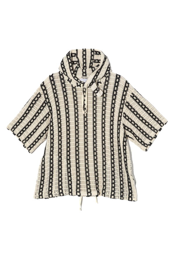 Engineered Garments Short Sleeve Hoody - White/Black Stripe CP Crochet