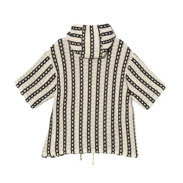 Engineered Garments Short Sleeve Hoody - White/Black Stripe CP Crochet