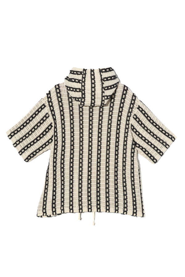 Engineered Garments Short Sleeve Hoody - White/Black Stripe CP Crochet