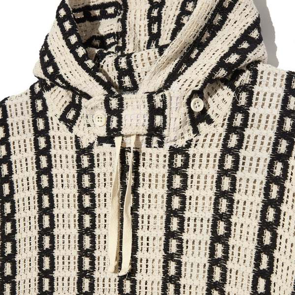 Engineered Garments Short Sleeve Hoody - White/Black Stripe CP Crochet