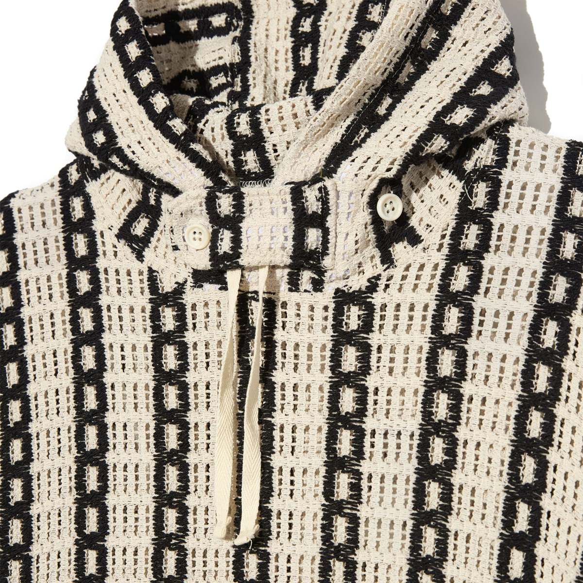 Engineered Garments Short Sleeve Hoody - White/Black Stripe CP Crochet - Image 3 of 3
