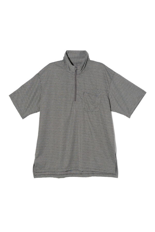 Engineered Garments SS Zip Turtle - Black Polyester Houndstooth Knit Jersey