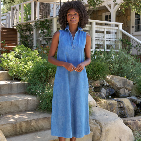 long button down denim dress Classic Western Sleeve Material:Khadi Cotton XL 12 47.2 16.9 height_501_dress Just A Dream Knee
