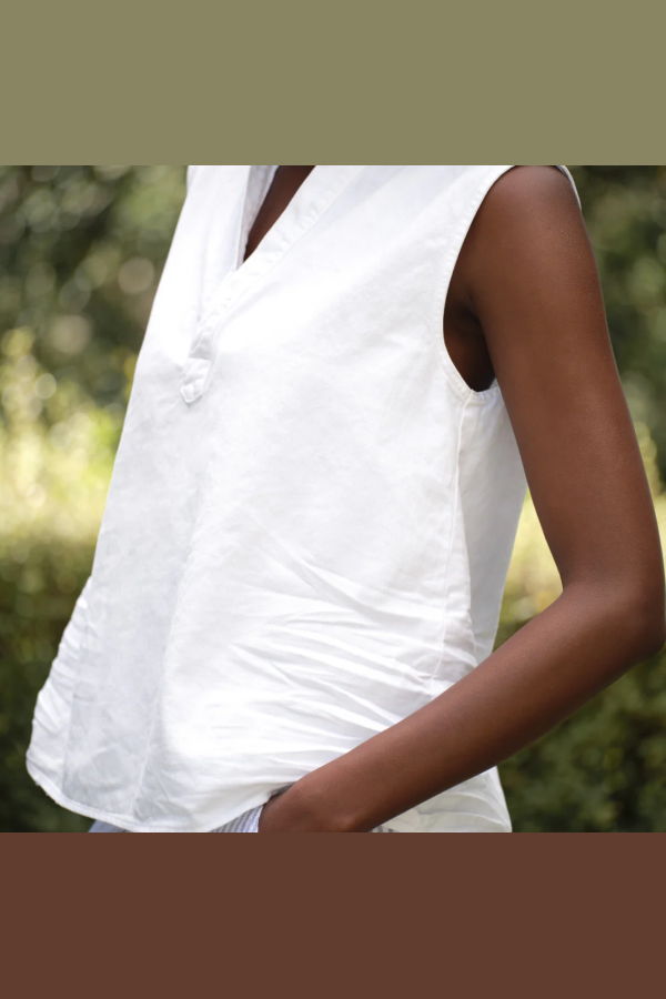Frank & Eileen Olivia Popover Tank - White Tattered Denim