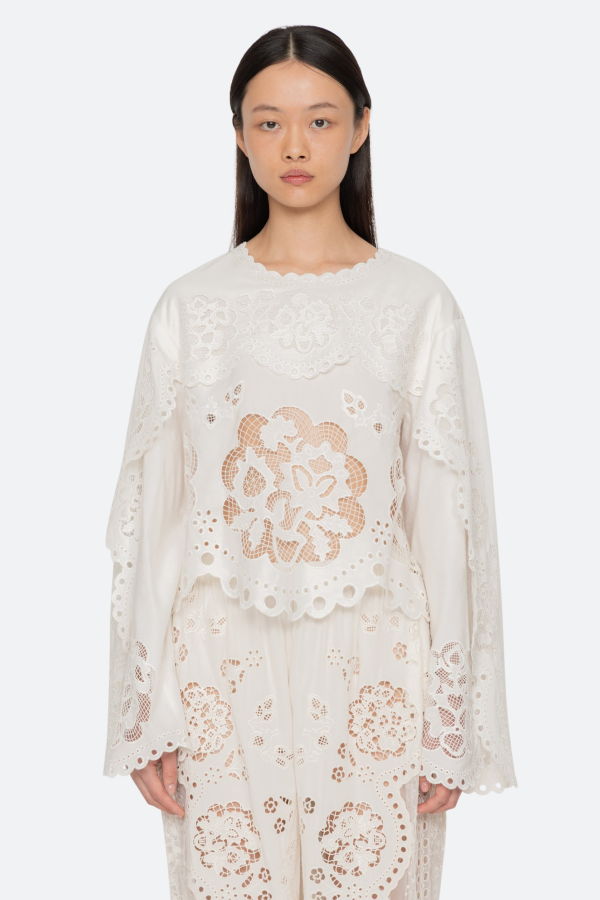 Sea NY Gardener Embroidered Long Sleeve Blouse