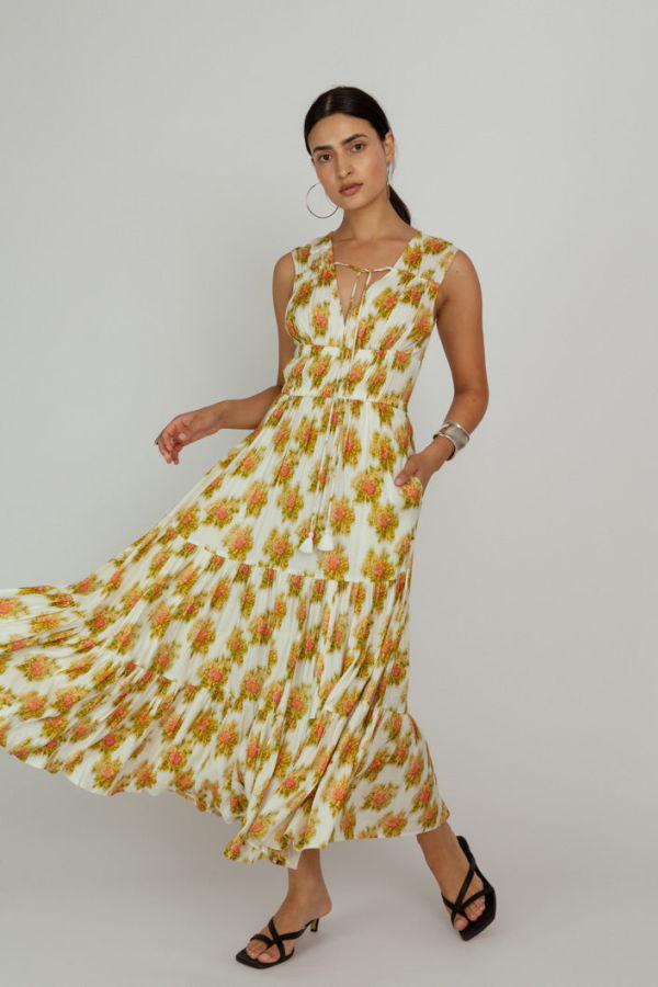 Hope for Flowers Tiered Peasant Maxi Dress - Pink Ikat