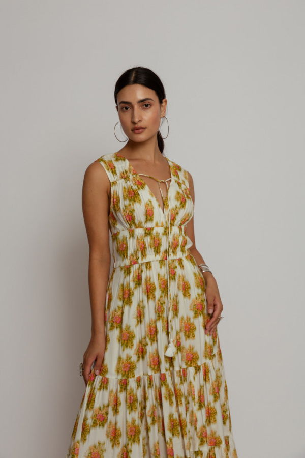 Hope for Flowers Tiered Peasant Maxi Dress - Pink Ikat