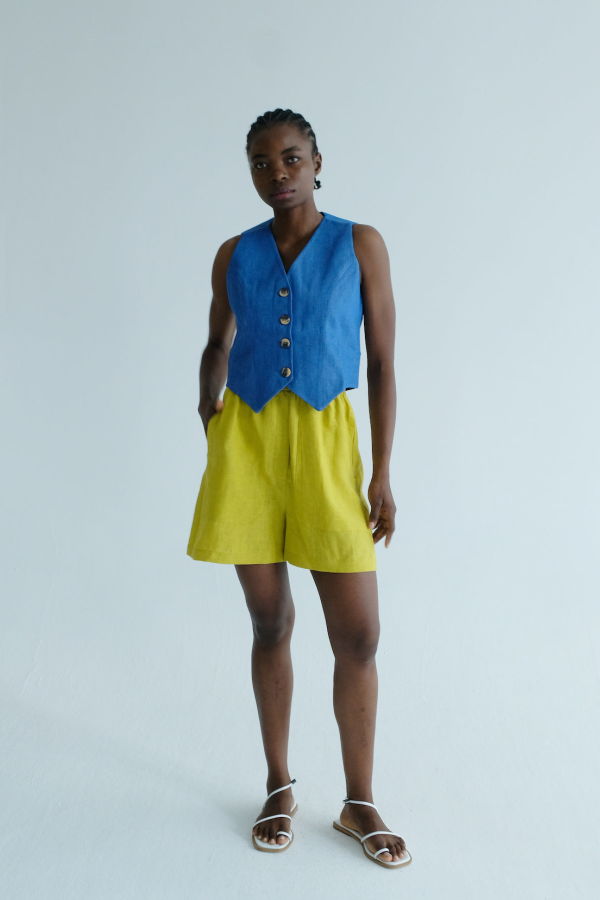 OhSevenDays Wyatt Waistcoat - Raw Blue/Striped