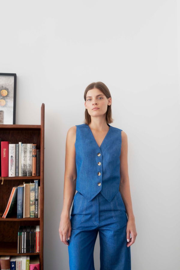 OhSevenDays Wyatt Waistcoat - Raw Blue/Striped