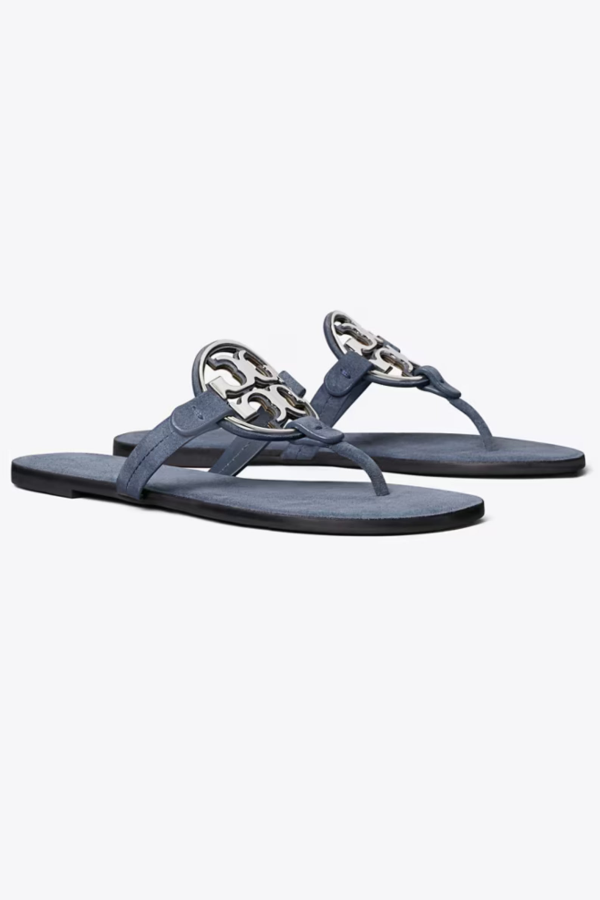 Tory Burch Metal Miller Suede Sandals - Deep Wave/Silver
