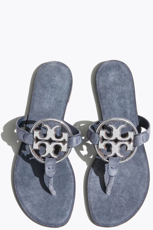 Tory Burch Metal Miller Suede Sandals - Deep Wave/Silver