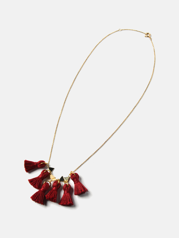 Burgundy Multiple Tassel Necklace 