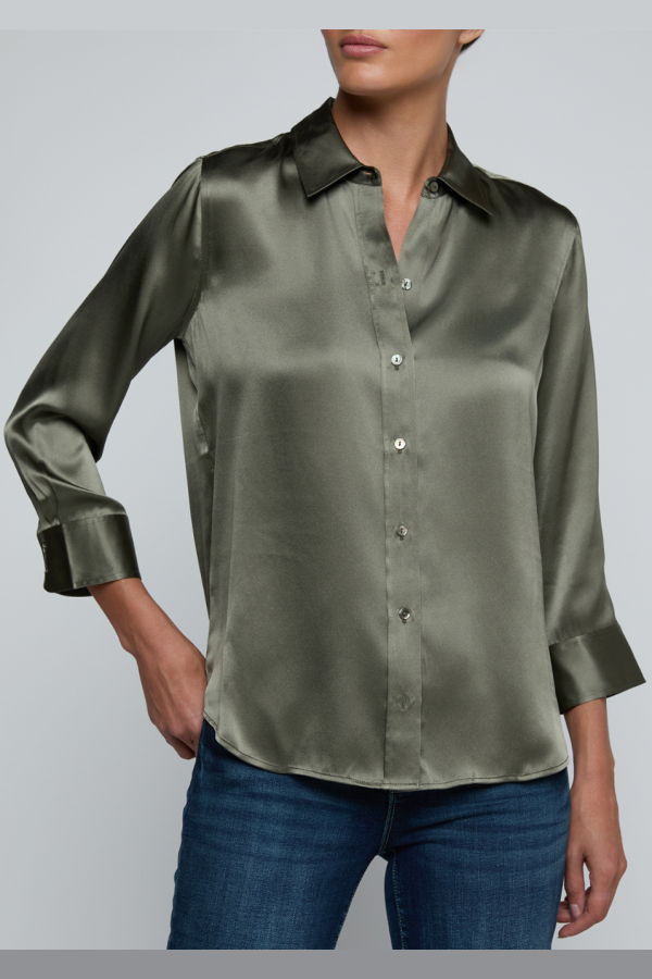 L'agence Dani 3/4 Sleeve Blouse - Smokey Olive