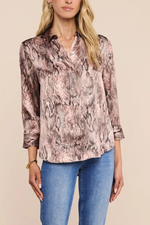 L'Agence Dani 3/4 Sleeve Blouse - Mauve Multi Western Snake Print
