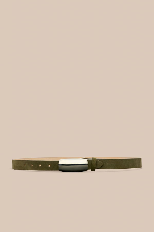 L'Agence Marlowe Leather Belt - Olive Suede