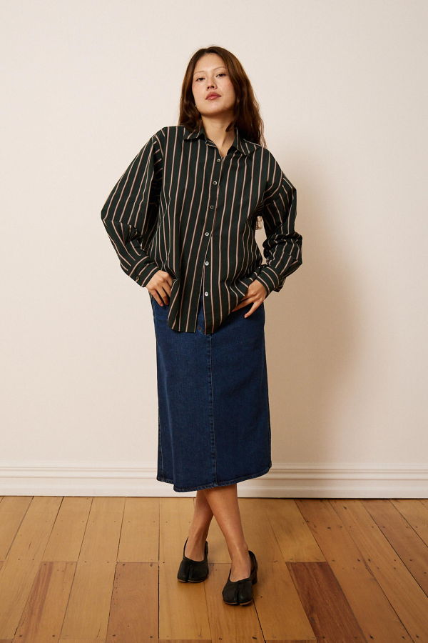 Penny Sage Maryse Shirt - Forest Stripe