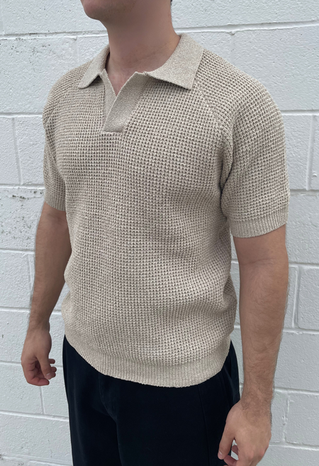 トップス AURALEE HARD TWIST DOUBLE CLOTH POLO 3 Auralee Hard Twist Amunzen Double Cloth Polo - Beige | Garmentory