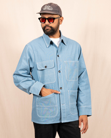 Auralee Finx Polyester Stripe Hooded Zip P/O - Blue | Garmentory