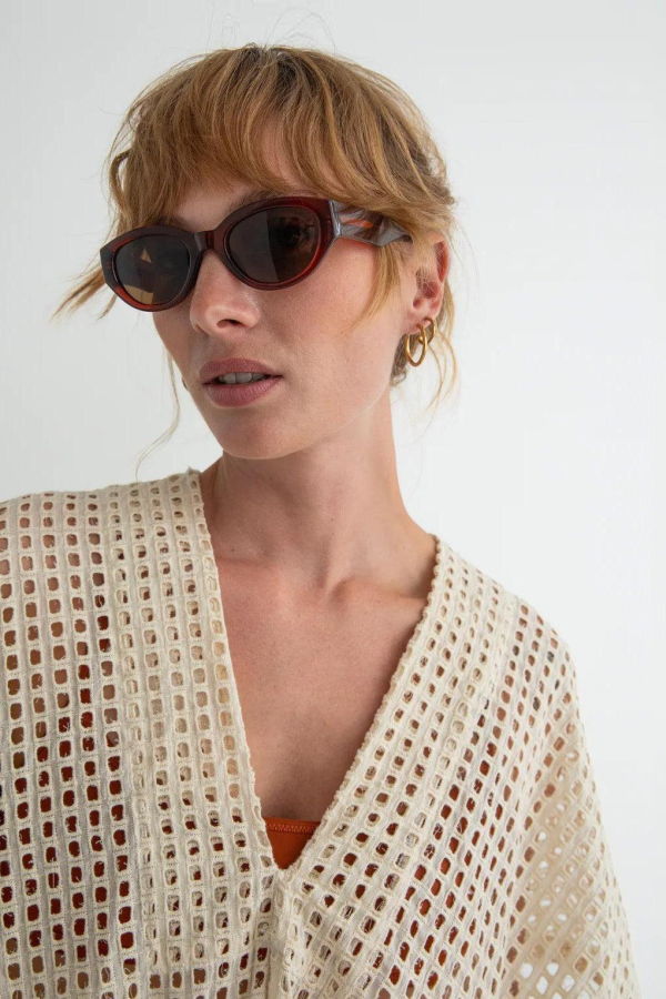 LWN Sello Broidery Grid Caftan - Ecru
