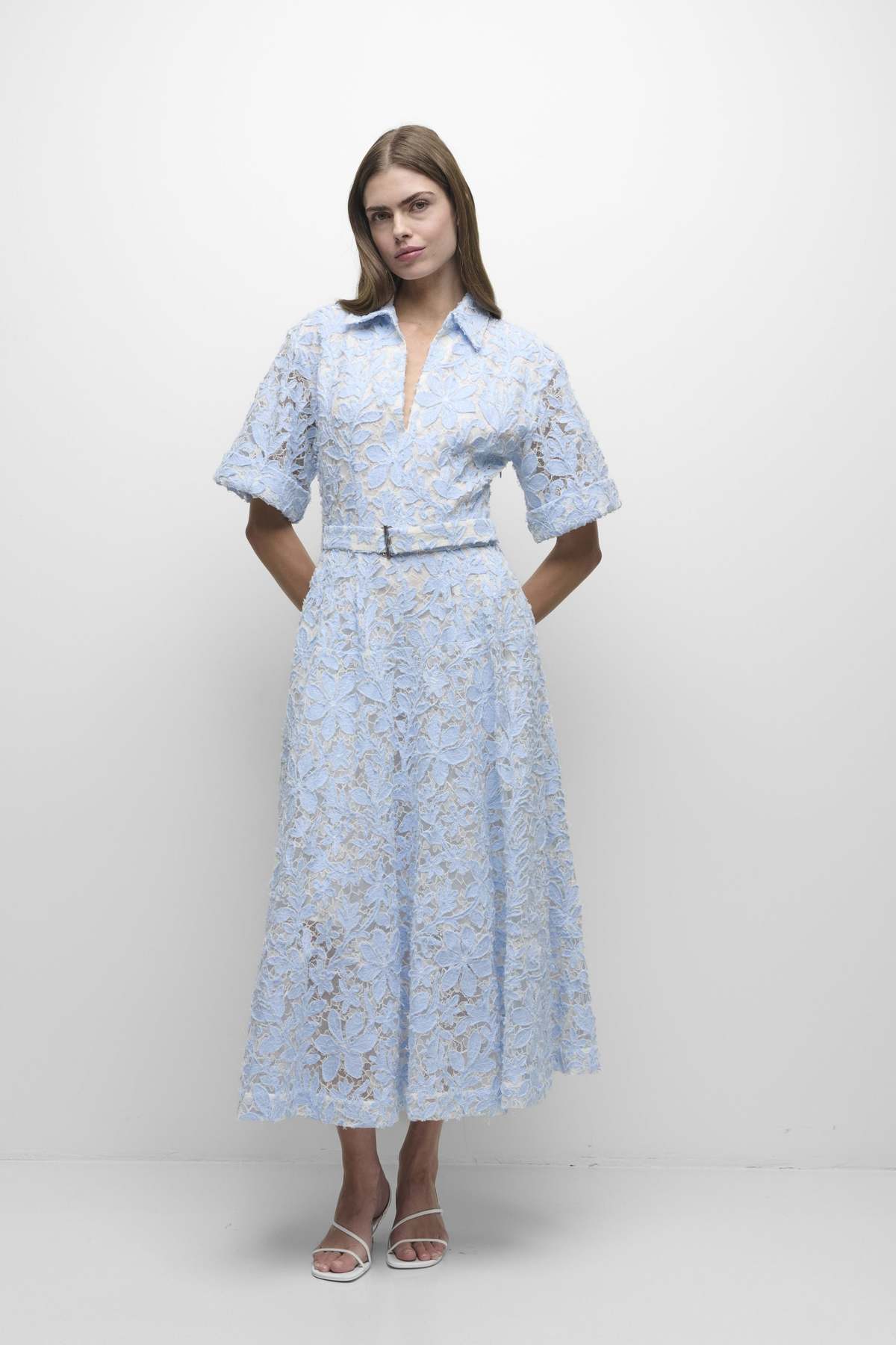 Jonathan Simkhai Deanna Short Sleeve Belted Midi Dress - Celeste Multi - Image 1 of 4