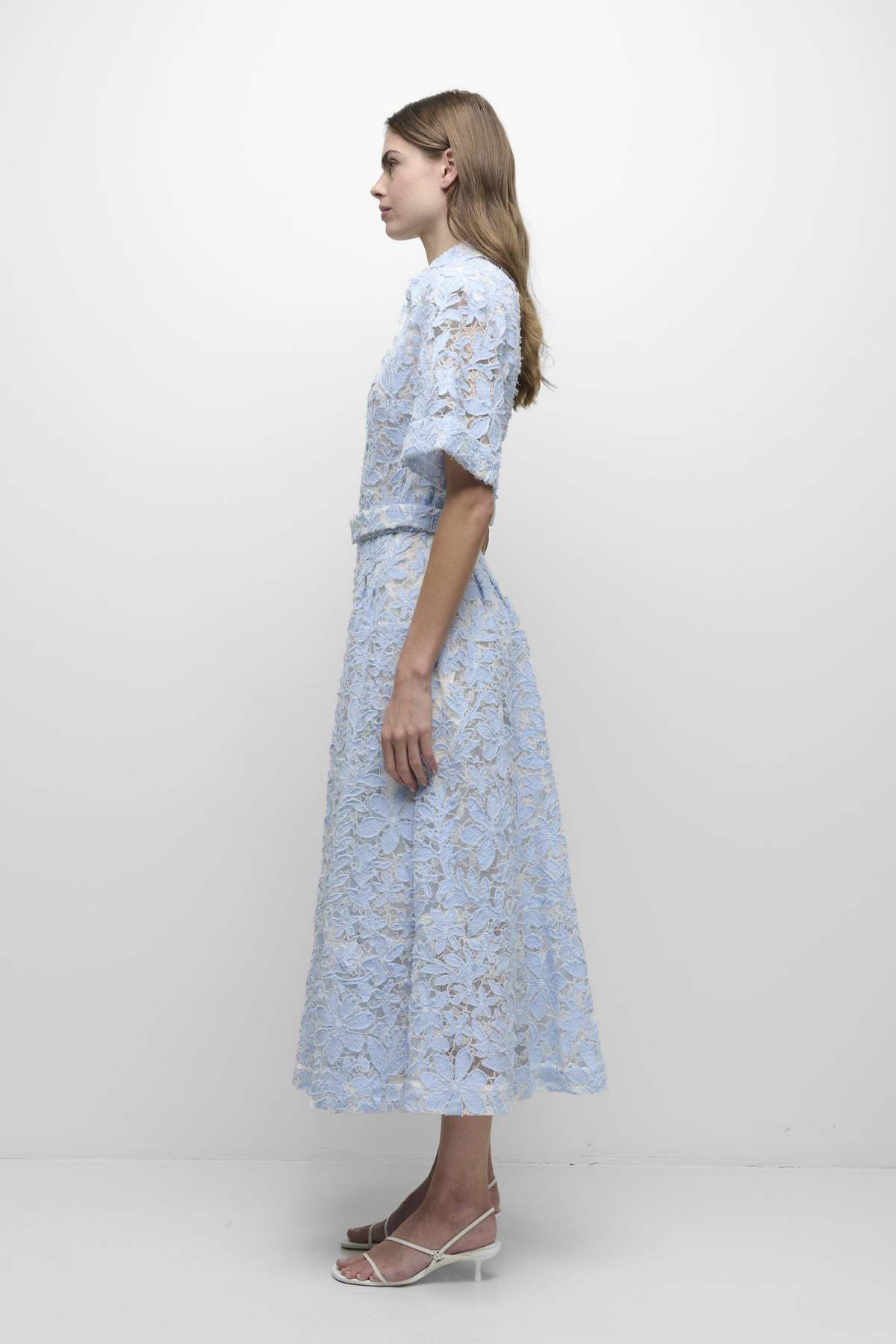 Jonathan Simkhai Deanna Short Sleeve Belted Midi Dress - Celeste Multi - Image 3 of 4