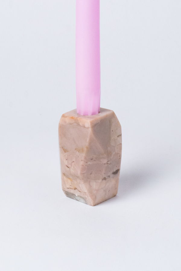Handcrafted Gemstone Faceted Candelabra - Creamy Soapstone