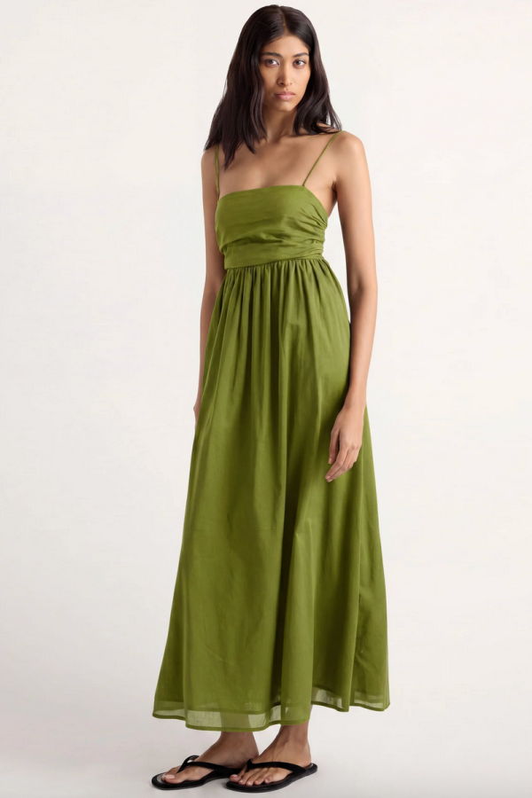 LADYBIRD Aurora Ruched Organic Cotton Maxi Dress - Green