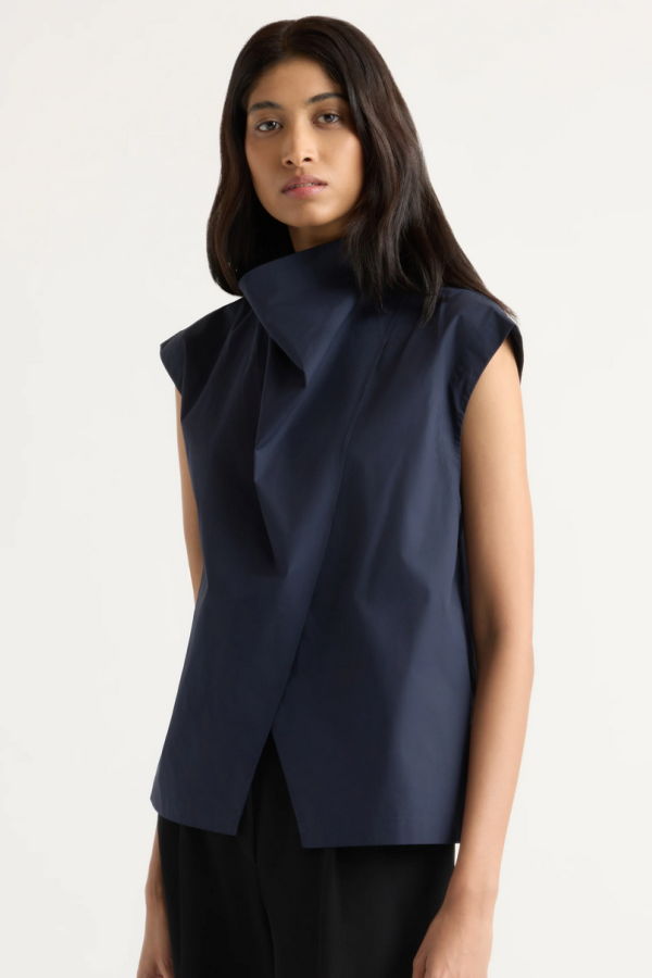Modern Citizen Denilyn Split-Front Wrap Poplin Blouse - Navy