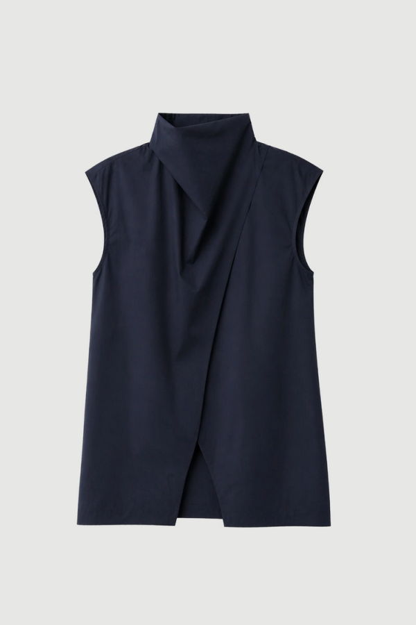 Modern Citizen Denilyn Split-Front Wrap Poplin Blouse - Navy
