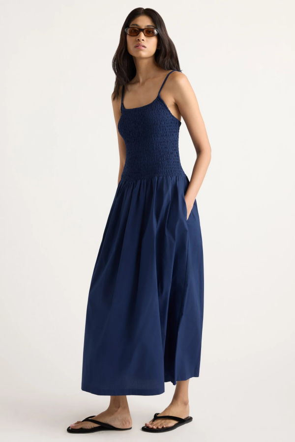 Modern Citizen Venus Smocked Organic Cotton Midi Dress