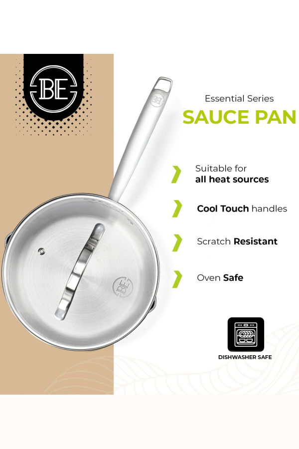 Be Living Essential Series Sauce Pan With Lid 20 cm Triply Stainless Steel
