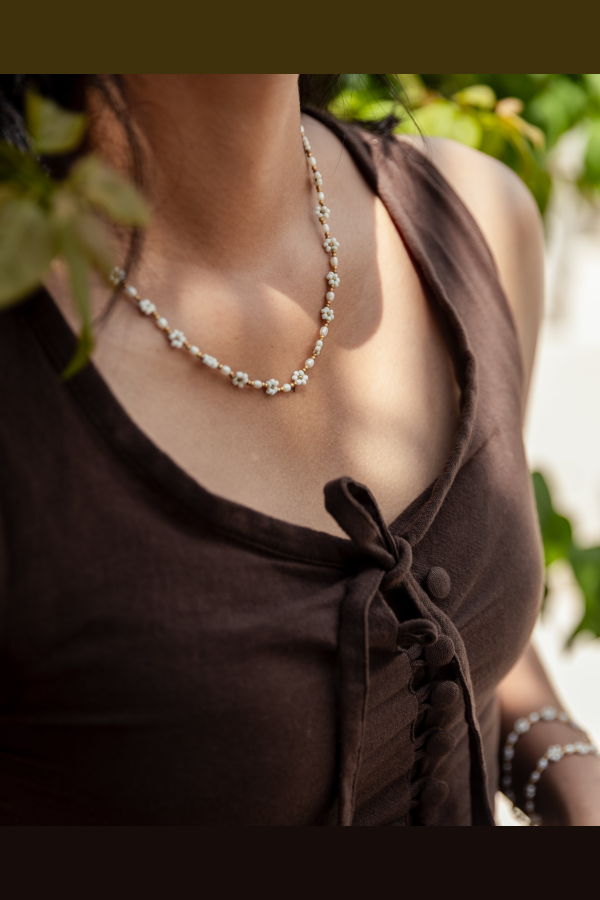 Village Thrive Freshwater Pearl and Flower Beaded Necklace