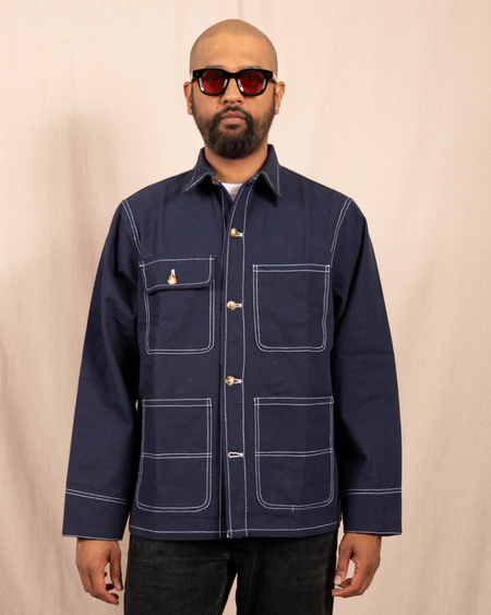 Auralee Finx Polyester Stripe Hooded Zip P/O - Blue | Garmentory