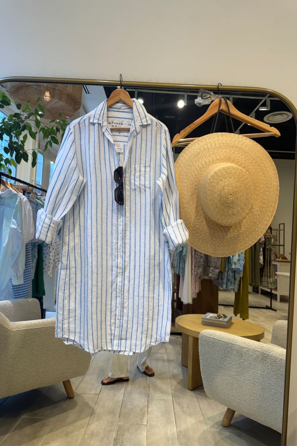 Frank & Eileen Mary Classic Shirtdress - White/Turquoise Stripe