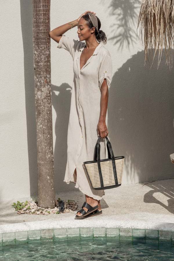 Village Thrive Raja Leather and Cane Carryall Bag