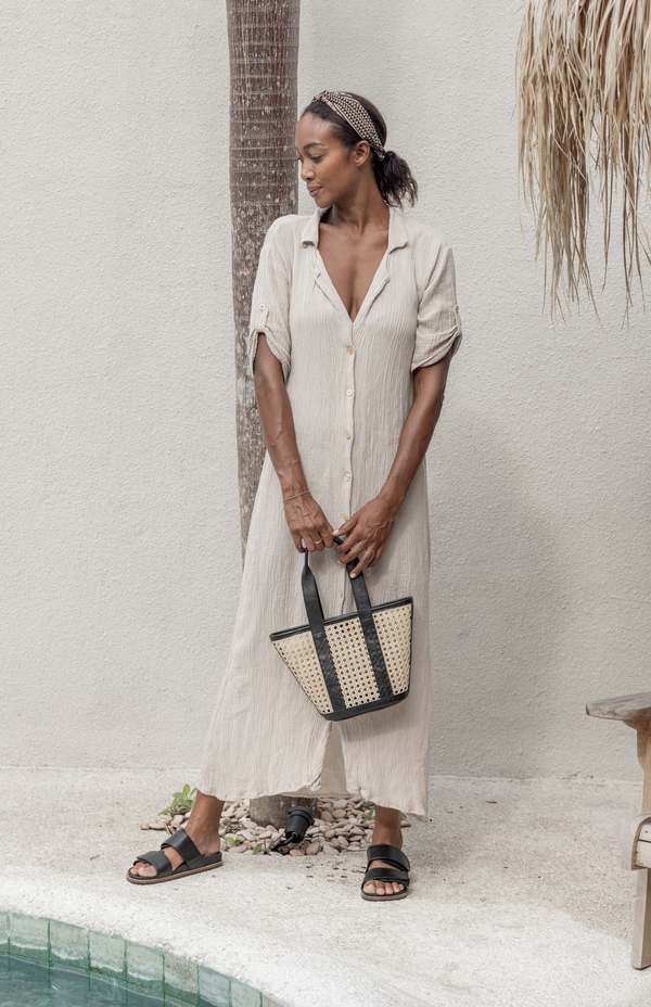Village Thrive Raja Leather and Cane Carryall Bag