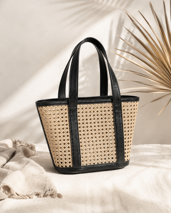 Village Thrive Raja Leather and Cane Carryall Bag