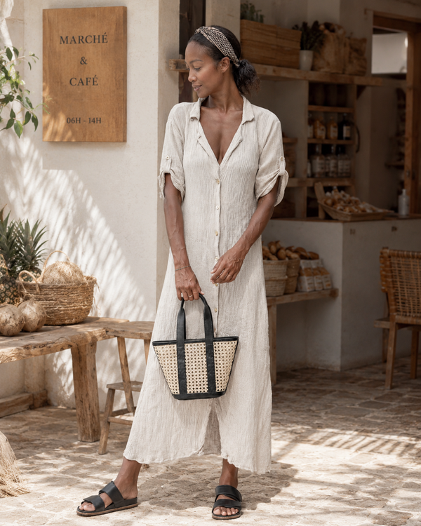 Village Thrive Raja Leather and Cane Carryall Bag
