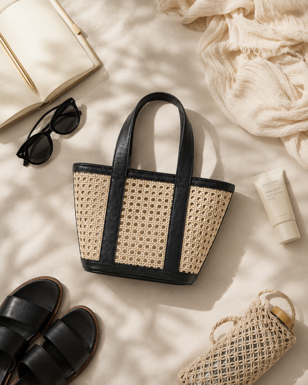 Village Thrive Raja Leather and Cane Carryall Bag