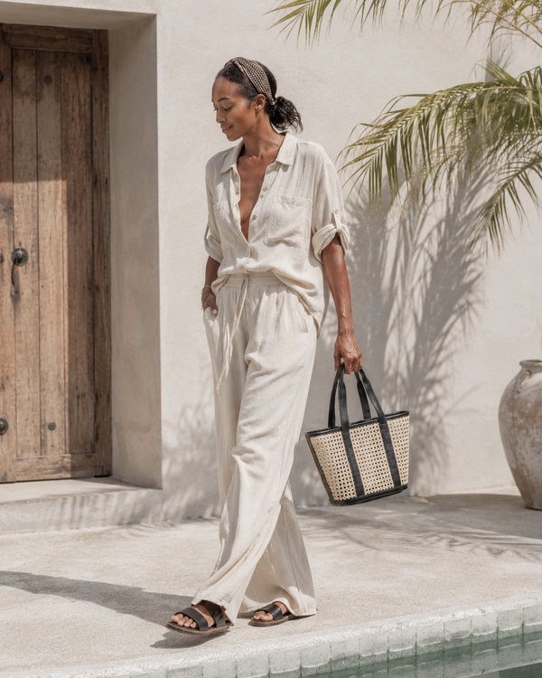 Village Thrive Raja Leather and Cane Carryall Bag