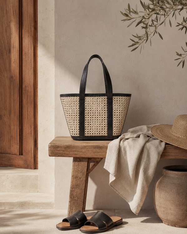Village Thrive Raja Leather and Cane Carryall Bag