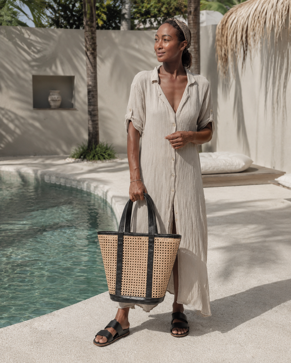 Village Thrive Raja Leather and Cane Carryall Bag