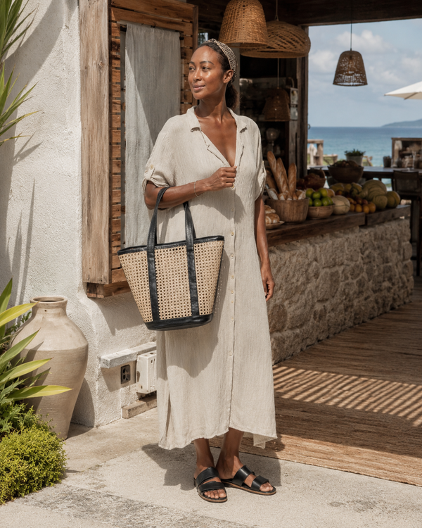 Village Thrive Raja Leather and Cane Carryall Bag